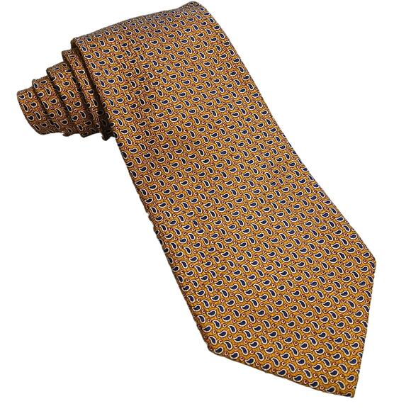 Polo by Ralph Lauren Tie 100% Silk Made by Hand Golden Yellow Navy Paisley Dots - Picture 1 of 8